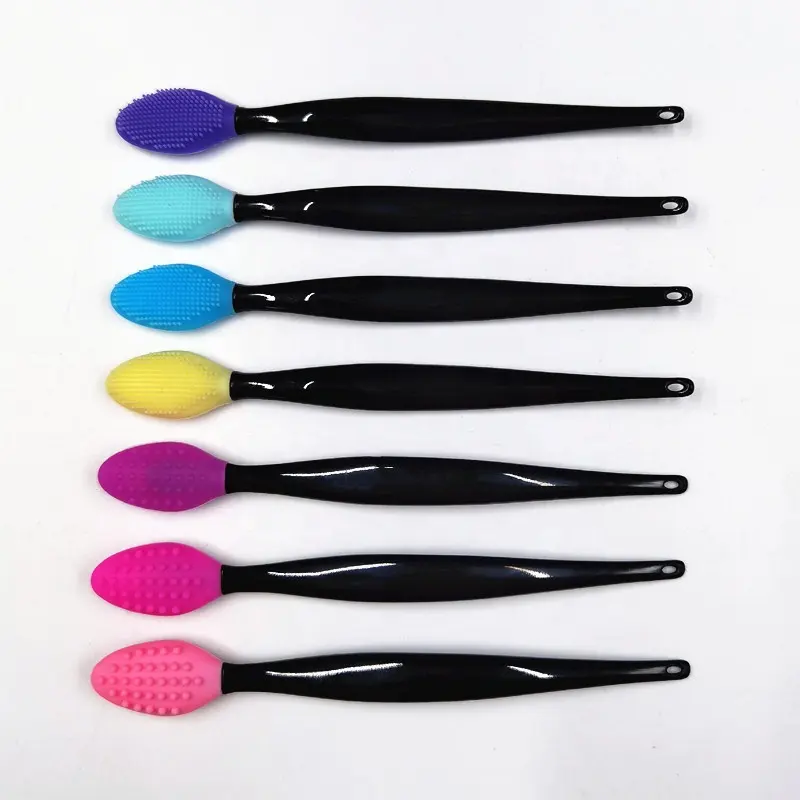 Private Label Black Handle Double-Sided Silicone Exfoliate Facial Pore Cleansing Brush Nose and Lip Exfoliator Brush