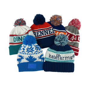 Custom Embroidery Logo Unisex Knit Pompom <strong>Hat</strong> With <strong>Fleece</strong> Lining Warm Winter Beanie <strong>Hat</strong> - Product Image 1