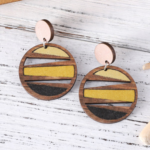 Pendientes de madera Pendientes colgantes redondos huecos geométricos para mujer Uionen 1114 - Product Image 3