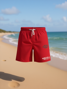 Pantalones Cortos de Baño HS215-2 para Hombre, Secado Rápido, Color Rojo, Cintura Media, con Cordón, Traje de Baño Informal, Tejido Sólido, 100% Poliéster - Product Image 2