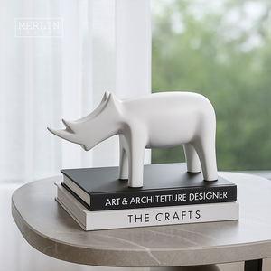 Merlin Living Animal Céramique Décoration Blanc Art Rhinocéros Ornement pour Bureau Moderne Décor À La Maison Chaozhou Usine OEMODM - Product Image 4