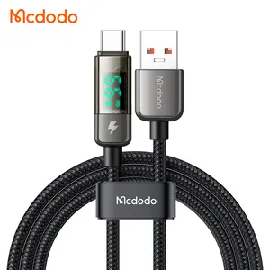 批发数字显示1.2m usb-c充电器电缆透明自动断电USB C充电器电缆6A USB快速充电电缆