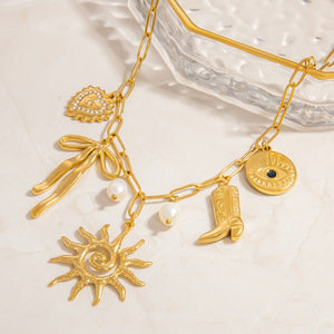 สร้อยคอชุบทองพร้อมจี้รูปโบว์ดวงอาทิตย์สำหรับผู้หญิง แฟชั่นจี้ห้อยคอ เครื่องประดับ - Product Image 1