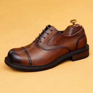 Men's Leather Shoes 2026 New Style Genuine Leather Business Casual Oxford Shoes with English Embroidery <b>Block</b> Heel Large Top Sho - Product Image 4