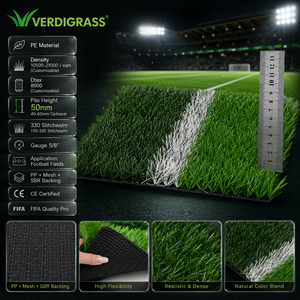 Gazon synthétique de qualité professionnelle 50 mm 12000 DTEX haute densité, doux, écologique, pour terrains de football, conforme aux normes des matchs de football - Product Image 2