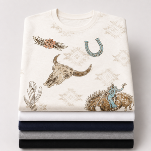 <b>Western</b> Cowgirl T-<b>Shirt</b> Women's Crew Neck Short Sleeve 100% Cotton Jersey Print Floral Horse Skull Horseshoe Casual Fit - Product Image 3