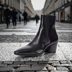 Bottines <span class=keywords><strong>Chelsea</strong></span> Chukka en cuir véritable noir pour hommes, bout pointu à enfiler avec talon épais augmentant la hauteur pour l'automne et l'hiver - Product Image 3