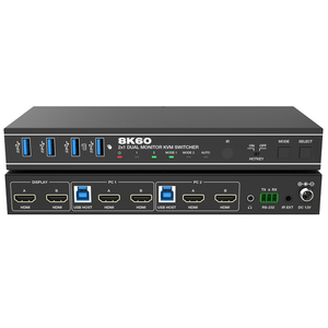 8K60hz 2x1 Dual <strong>Monitor</strong> HDMI KVM Switcher Transmit USB 3.0 signal up to 5Gbps for KVM Function - Product Image 2