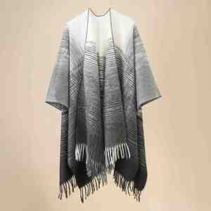 Châle en laine de luxe pour femme, grande taille, hiver, style poncho épais avec pompons, multifonctionnel, vente en gros - Product Image 6