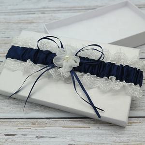 Ruban <span class=keywords><strong>Bleu</strong></span> <span class=keywords><strong>marine</strong></span> <span class=keywords><strong>Jarretière</strong></span> Avec Dentelle, Perles Organza Belle Fleur Élastique Ensemble De <span class=keywords><strong>Jarretière</strong></span> De Mariage - Product Image 3