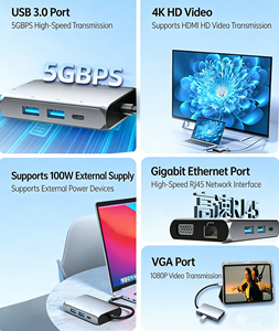 Hub USB C 7 in 1 Pronto per la Spedizione con HDMI VGA Doppio Display Ethernet Gigabit 1000Mbps 100W PD <span class=keywords><strong>2</strong></span> Porte USB 3.0 Docking Station - Product Image 5