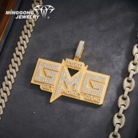 Pendentif personnalisé en argent sterling plaqué or 10K/14K/18K/22K avec moissanite, design texte GMG, style hip-hop, bijoux fins
