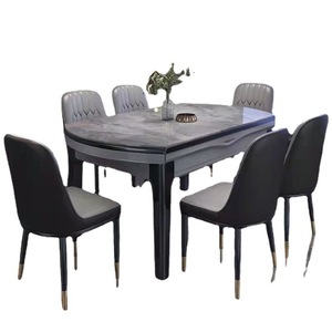 Hengke Furniture Round Marble Top <b>Dining</b> <b>Table</b> Set 6 Piece Convertible <b>Dining</b> Room Set - Product Image 4