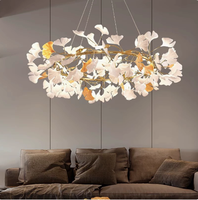 Lustre en céramique en forme de feuille de Ginkgo de luxe, luminaire suspendu moderne en forme de branche dorée pour la décoration de la maison et de la villa