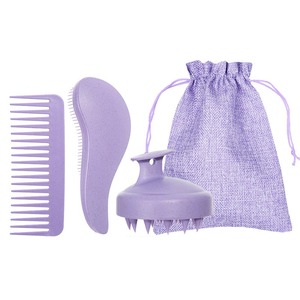 Juego de 4 peines para el cabello de paja de trigo ecológica con <span class=keywords><strong>cepillo</strong></span> desenredante, masajeador de cuero cabelludo, <span class=keywords><strong>cepillo</strong></span> para champú y bolsa de almacenamiento - Product Image 2