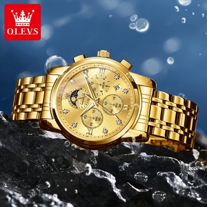 Reloj de Pulsera OLEVS 3655 OEM de Lujo con Logotipo Personalizado, Deportivo, Luminoso, para Hombre, con Fase Lunar Dorada, de Acero Inoxidable, Clásico, de Cuarzo - Product Image 3