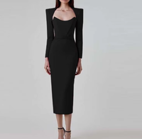 Tenues décontractées élégantes et sexy de marque de bonne qualité pour femmes, robe moulante noire unie à taille naturelle, coupe ajustée et respirante