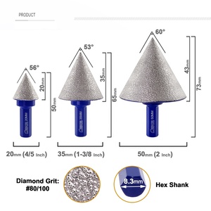 Fraise à chanfreiner diamantée hexagonale brasée sous vide 20/35/50mm <span class=keywords><strong>pour</strong></span> chanfreinage et découpe de trous - Product Image 4
