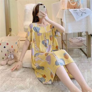 Camisón de Algodón y Seda para Mujer, Manga Corta, Estampado de Plantas y Flores, Elegante, Verano, Vestido de Pijama, Largo Medio, Tallas Grandes, Cómodo y Fresco - Product Image 3
