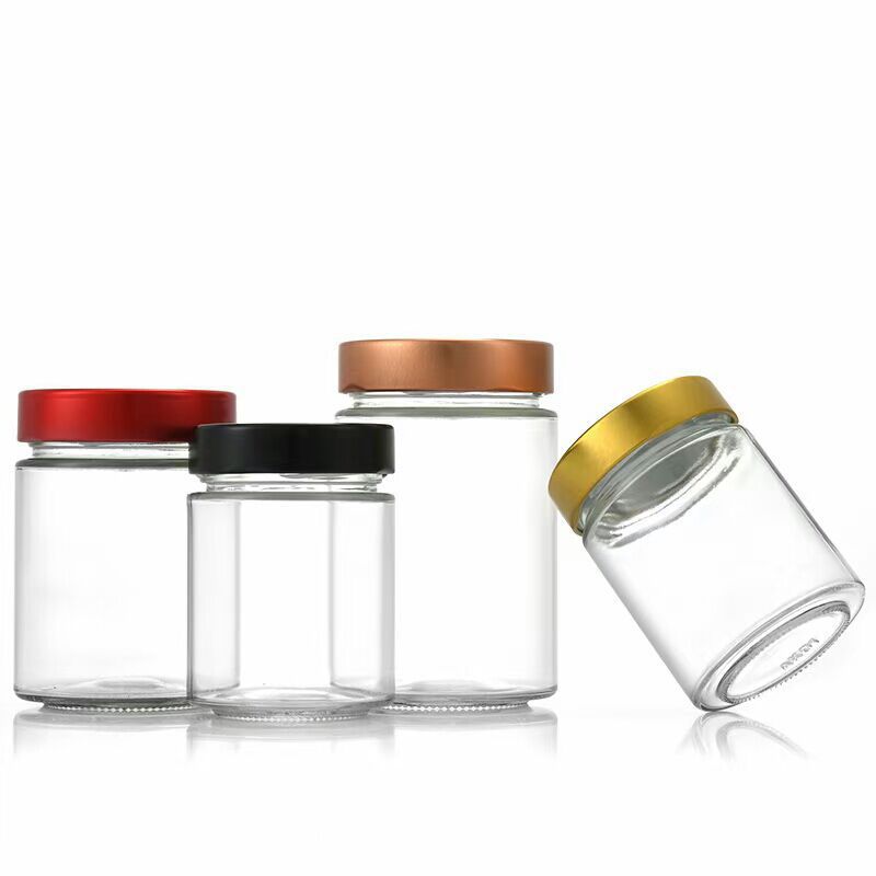 Контейнер для хранения продуктов с широким горлышком, медовая прямая стеклянная банка с герметичной металлической винтовой крышкой