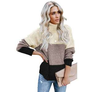 Jersey de manga larga a rayas <span class=keywords><strong>con</strong></span> cuello alto para mujer, jersey <span class=keywords><strong>con</strong></span> textura de red, suéteres cálidos para mujer - Product Image 3