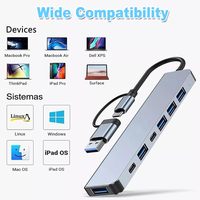 Hub Multi-Port 7-in-1 Tipe-C USB 3.0 dengan Dukungan Audio 3.5mm TF/PD, Bahan Aluminium Alloy, Tersedia