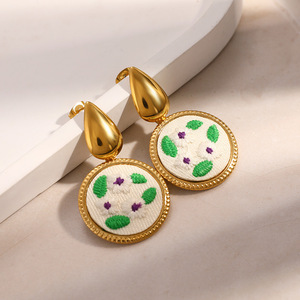 Pendant <b>Earrings</b> Plant Pattern 18k <b>Gold</b> Plated Stainless Steel Studs Fashion <b>Dangle</b> <b>Earrings</b> - Product Image 4