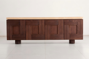 Armoire latérale en bois <span class=keywords><strong>de</strong></span> noyer <span class=keywords><strong>de</strong></span> style vintage pour salon avec comptoir en marbre naturel blanc travertin pour salle à manger. - Product Image 3