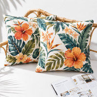Housse de coussin OEM à imprimé végétal tropical, motif personnalisé Hibiscus et perroquet, texture douce