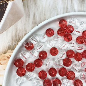Perles rondes en plastique acrylique, transparentes, rouges et blanches, multi-facettes, pour la fabrication de bijoux, fournitures d'artisanat DIY - Product Image 2
