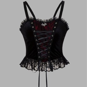 Cross-border Dark Gothic Velvet Lace-up Corset-Halloween Lace <b>Patchwork</b> Sling Tank <b>Top</b> Breathable Bustier Short 2205 Wholesale - Product Image 4