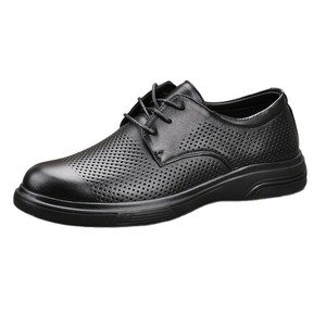 Chaussures bateau pour hommes en cuir de vachette respirant à lacets, bout rond, couleur unie, semelle extérieure en caoutchouc, semelle intermédiaire en EVA - Product Image 4