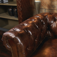 Ensemble de canapés Chesterfield de luxe en cuir véritable à 100 %, marron vieilli, capitonné, avec accoudoirs roulés en mousse haute densité, pour salon
