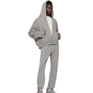 Custom 500gsm Heavy Weight <b>Men's</b> Hooded <b>Zip</b>-<b>Up</b> Breathable Oversized Boxy Crop <b>Top</b> Autumn Season Silk Screen Printed - Product Image 4