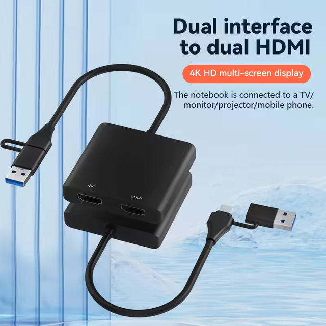 Xput OEM USB a Dual HDMI Adapter 2 in 1 Type C Hub HDMI 4k 30Hz 1080P 60Hz Compatible with Window Mac OS Linux Android System