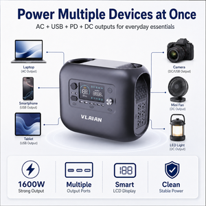 Nouvelle station d'alimentation portable pour le camping, batterie au lithium compatible avec les voitures, 1600W, charge sans fil, solaire, LiFePO4 - Product Image 6