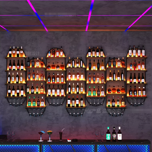 Espositore creativo in ferro battuto per vino e birra, mensola decorativa illuminata da parete per ristoranti, mobiletto portabottiglie - Product Image 3