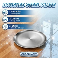 Plateau de service rond en acier inoxydable pour steak, pizza, dessert, fruits, assiettes réutilisables pour la maison, le restaurant, les mariages, les fêtes