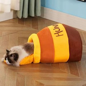 Honey Jar Cat <b>Bed</b> Round <b>Soft</b> Warm Pet <b>Bed</b> For Cats And <b>Dogs</b> Four Seasons Use Bright Yellow - Product Image 4