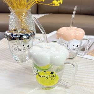 Nouvelle tasse à eau au design élégant pour couple, en verre, avec paille, pour bureau, café et petit-déjeuner - Product Image 4