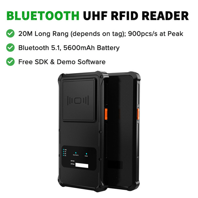 Portable 20M Long Range Android Handheld Blue Tooth UHF RFID Reader Scanner 5600mAh ISO18000-6C 33dBm for Warehouse Logistics