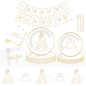 ชุดจานกระดาษลายทองเหลืองสีรุ้งสำหรับงานแต่งงาน DAMAI ชุดอุปกรณ์จัดเลี้ยงแบบใช้แล้วทิ้งสำหรับงานเลี้ยงฉลองสมรส บรรจุ 8 ชิ้น - Product Image 1