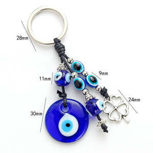 Promotion Turkish Evil Eye Crystal Keychain Pendant Fashion Alloy Clover Shape Charm Glass Key Chains Accessory