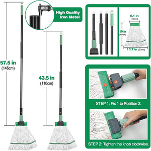 Zemin temizleme için ağır paspas, 57.5 inç uzun saplı endüstriyel ticari paspas, ilmekli dize ıslak pamuk - Product Image 3