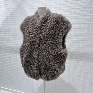 Gilet décontracté en fourrure de mouton pour femme, col en V, boutons cachés, tricoté, respirant, confortable, style urbain - Product Image 3
