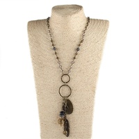 Colliers de mode bohème en alliage avec pendentif théière, perles en verre cristal et chaîne de chapelet, et breloque en métal