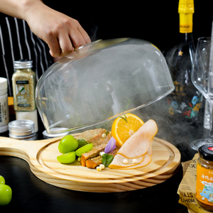 Cubierta de Vidrio Ahumado Resistente al Calor para Postres de Cocina Molecular, <span class=keywords><strong>Gourmet</strong></span> Ahumado con Asa, Juego de Bandeja de Madera - Product Image 3
