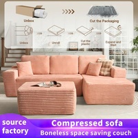Meilleure vente européenne et américaine : Ensemble de canapé d'angle en L avec chaise longue, sans structure, à compression, en tissu, design minimaliste, emballé sous vide
