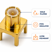 Connecteur PCB Électronique VIEW IS ELECTRONIC Femelle Plaqué Or MCX-KE-9.5 50 Ohm DC-6GHz Boîtier en Laiton Contacts en Bronze Phosphoreux 60V 1.5A