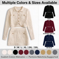 Ensemble jupe et haut en tricot mélangé laine pour femme, tenue élégante à manches longues pour le bureau, OEM ODM Vente en gros personnalisée